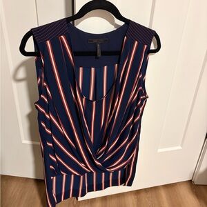 BCBGMaxAzria Navy Striped Sleeveless Drape Camisole
